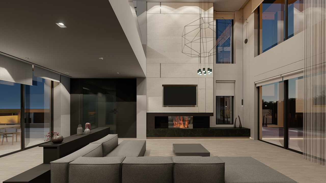 Rendering of the double-height living room